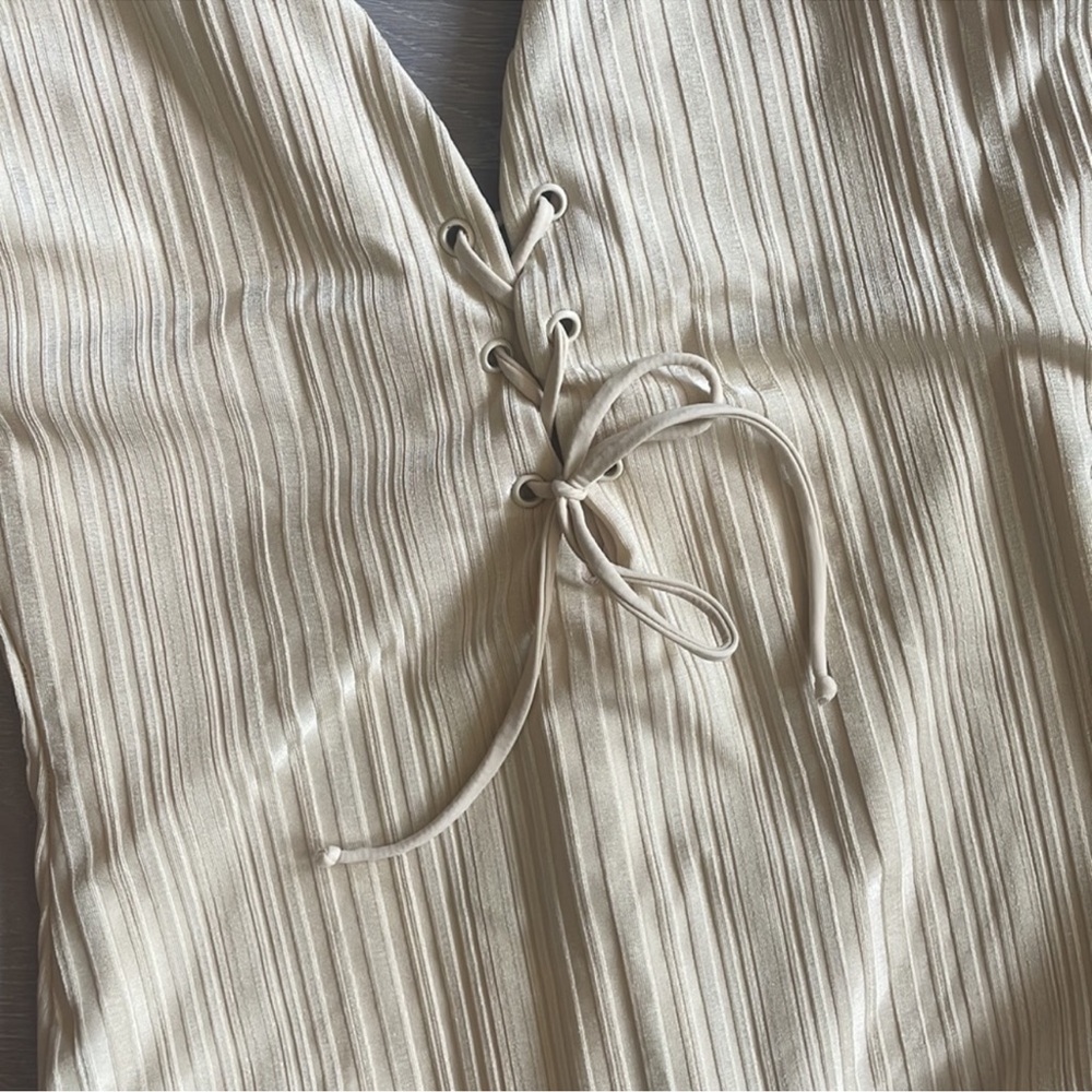 Cream Ribbed Lace-Up One -Piece Swimsuit - Picture 4 of 6